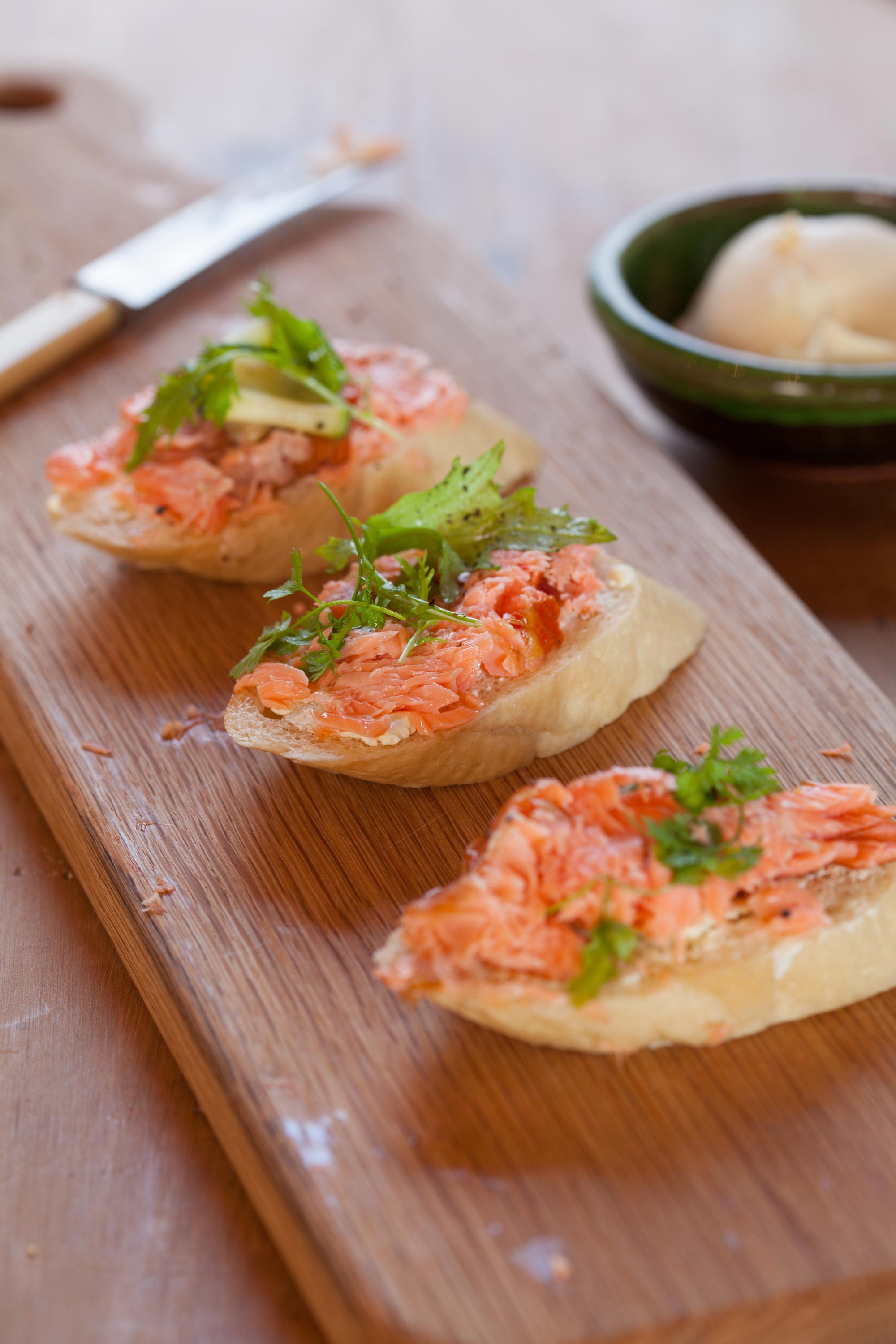 Hot Smoked Salmon French Stick Appetizer