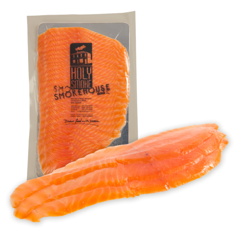 Air-dried, traditionally manuka slow cold-smoked, and boneless Cold Smoked Salmon by Holy Smoke